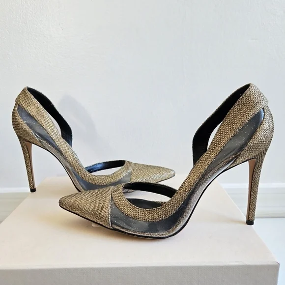 New Alexandre Birman Gold Metallic PVC Stiletto Heels NWT Size 8 US/38 EU - Picture 7 of 10